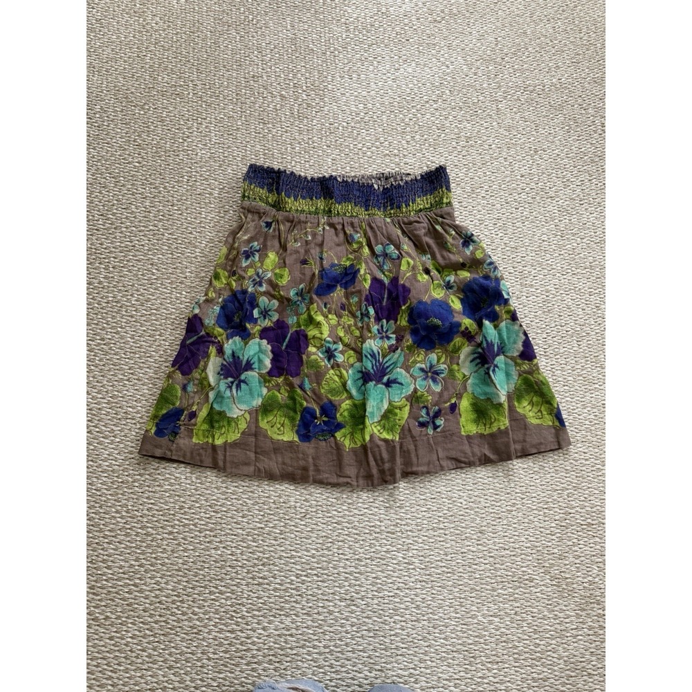 Free People Brown Skirt with Green and Blue Floral Print
